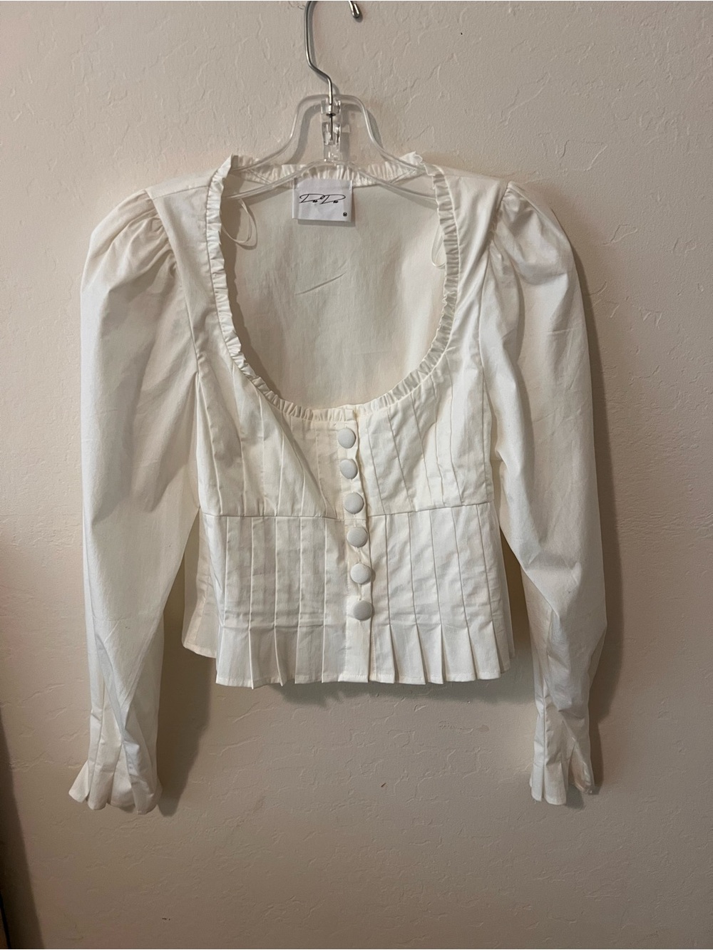 White Puff-Sleeve Button Front Top